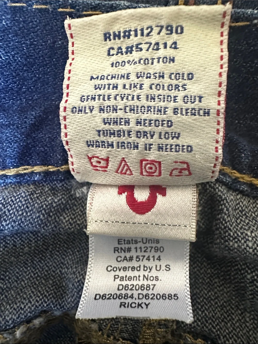 True Religion Ricky Big QT Contrast Stitching Men’s Blue Jeans Size 36x34